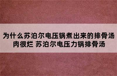 为什么苏泊尔电压锅煮出来的排骨汤肉很烂 苏泊尔电压力锅排骨汤